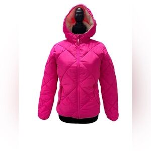 Cat & Jack Girls Pink Quilted Puffer Jacket Sherpa Lined Size Large Winter Coat